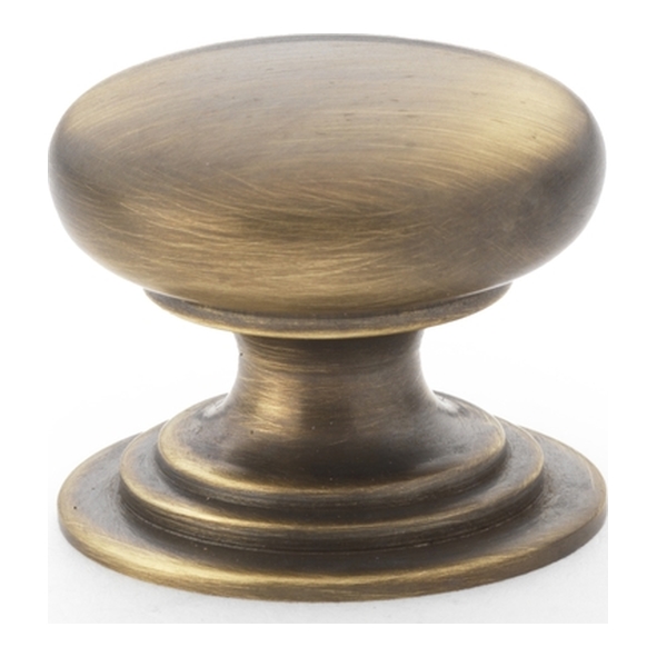 AW825-25-AB • 25mm • Antique Brass • Alexander & Wilks Waltz Round Cupboard Knob on Stepped Rose